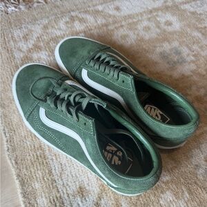 Vans Men's Forest Green and White Sneakers